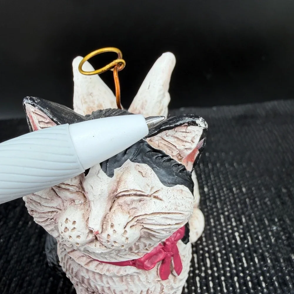 Tene M Sten Angel Cat Figurine‎ Tuxedo Black White Resin Halo Wings 2004 Figure